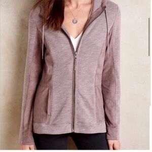 Anthropologie Akemi + Kin Abbe Jacket Women’s Size L Faux Suede Trim Hooded Zip